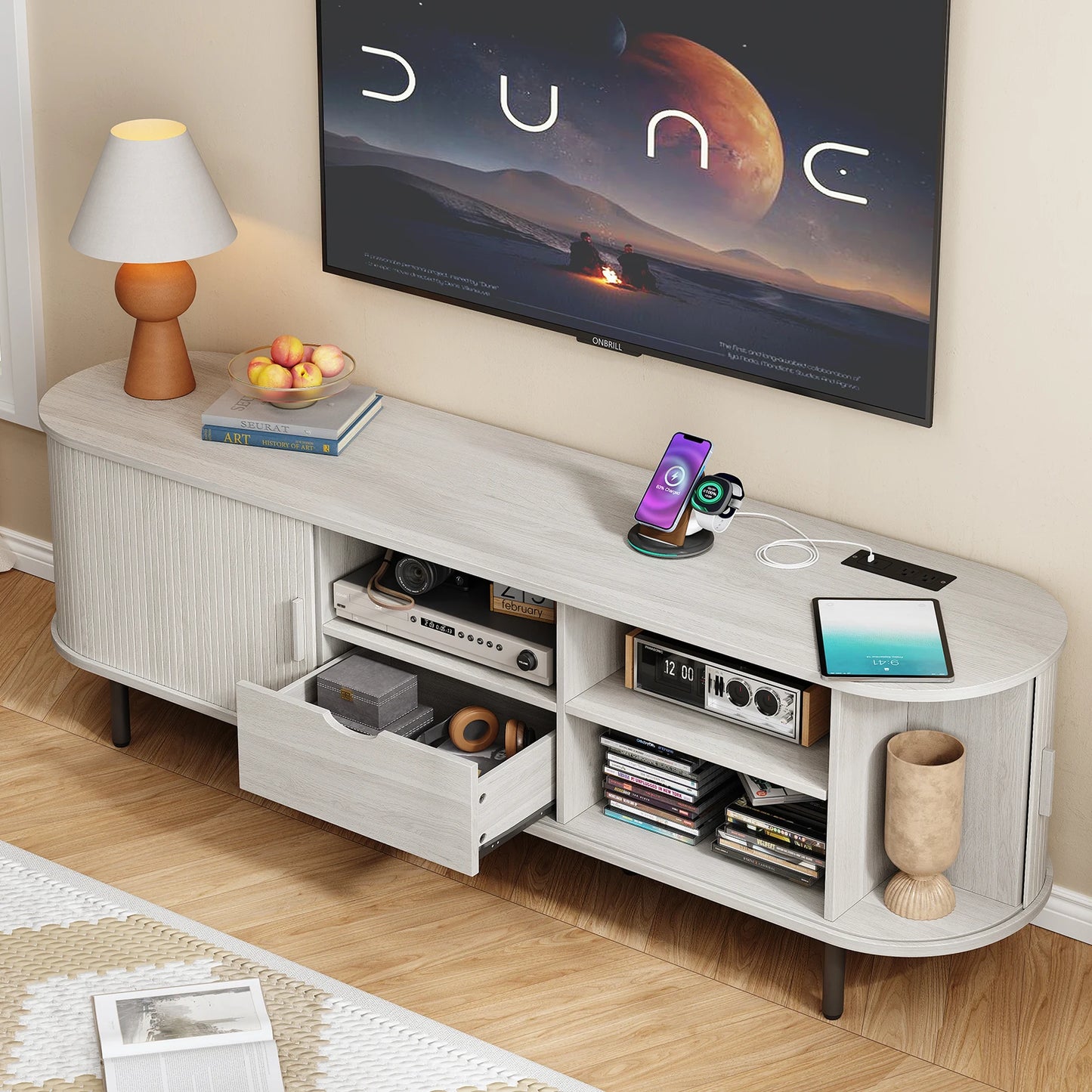 ONBRILL Modern TV Stand Entertainment Center With Storage And Adjustable Shelves