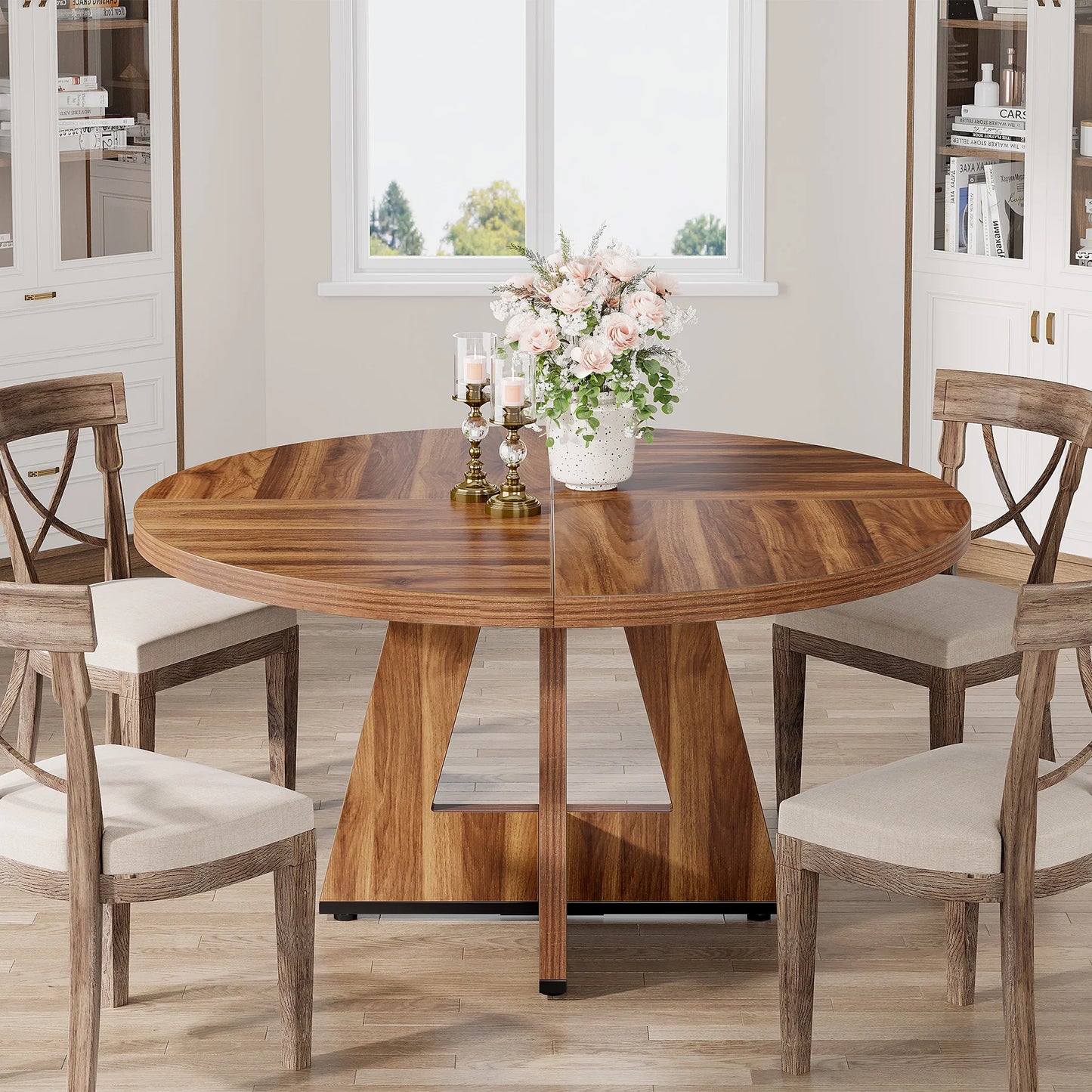 Tribesigns Round Dining Table for 4 Farmhouse Kitchen Dining Room
