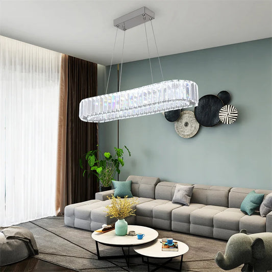 GreeLustr Indoor K9 Crystal Oval Ring Pendant Lamp