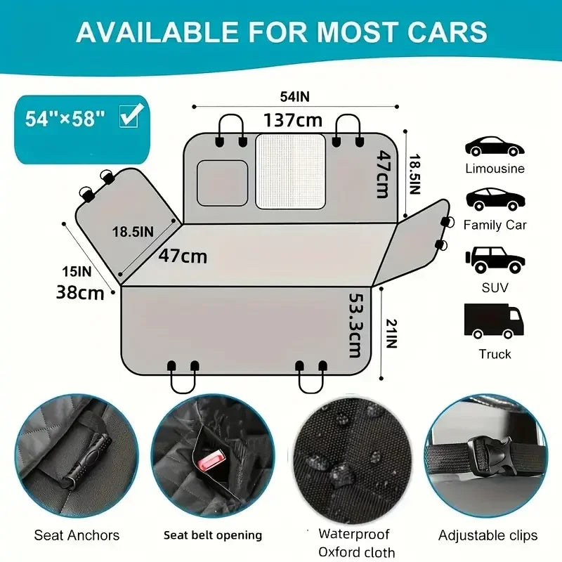 Premium Waterproof Dog Car Seat Cover Hammock With Nonslip Back