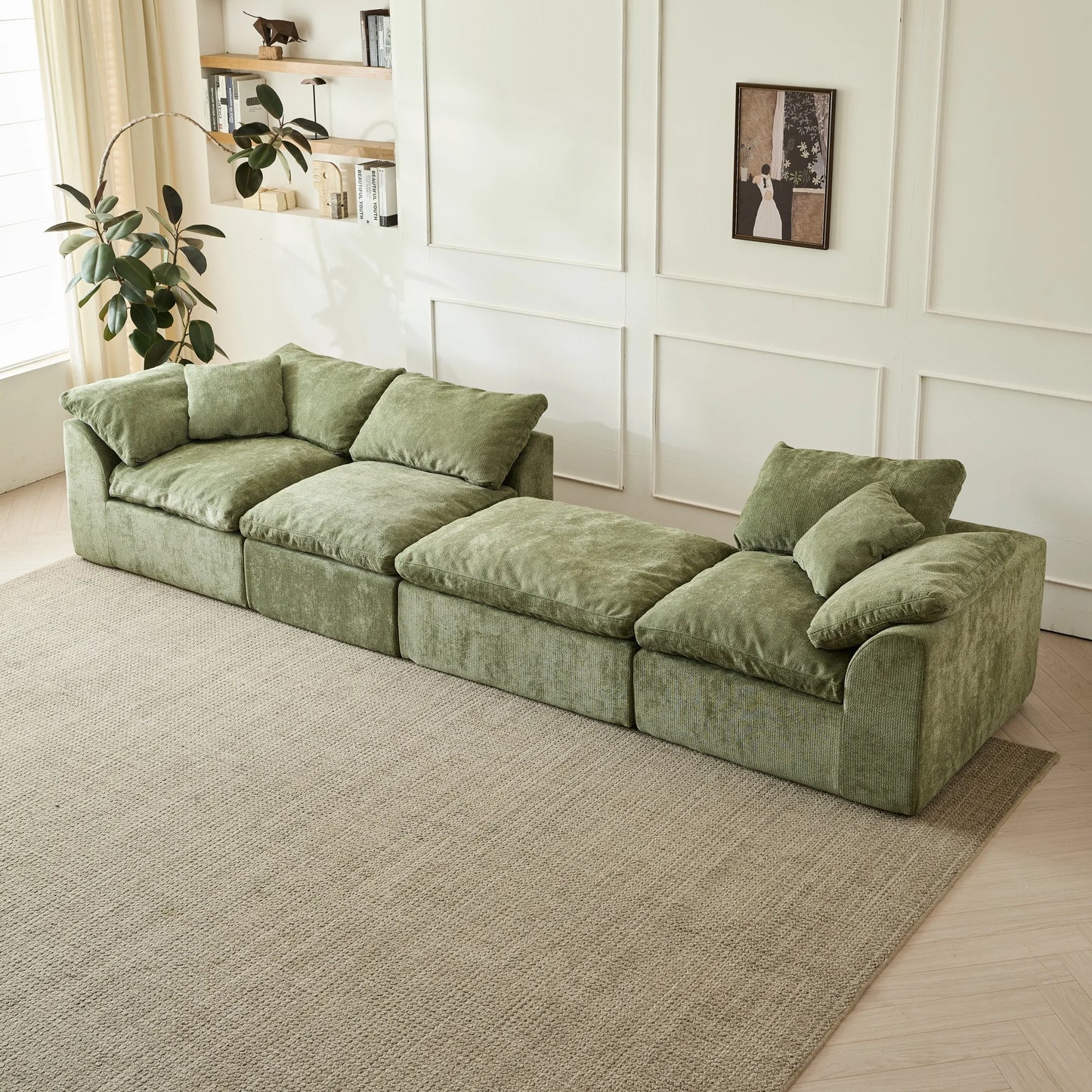 Yeflixvrau Modern Cloud LShaped Chenille Fabric Sofa Modular Sectional Ottoman