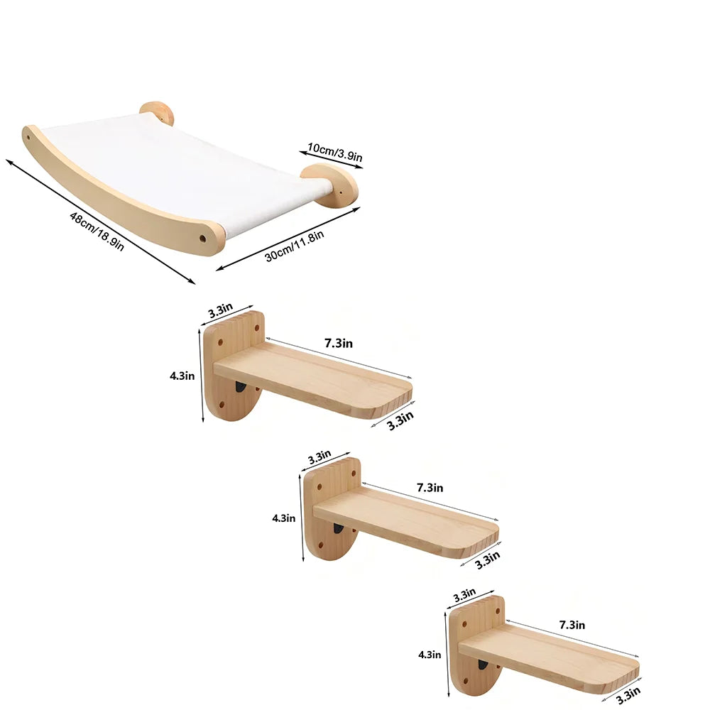 CWV Wall Mounted Cat Hammock And Sisal Scratching Climbing Shelf