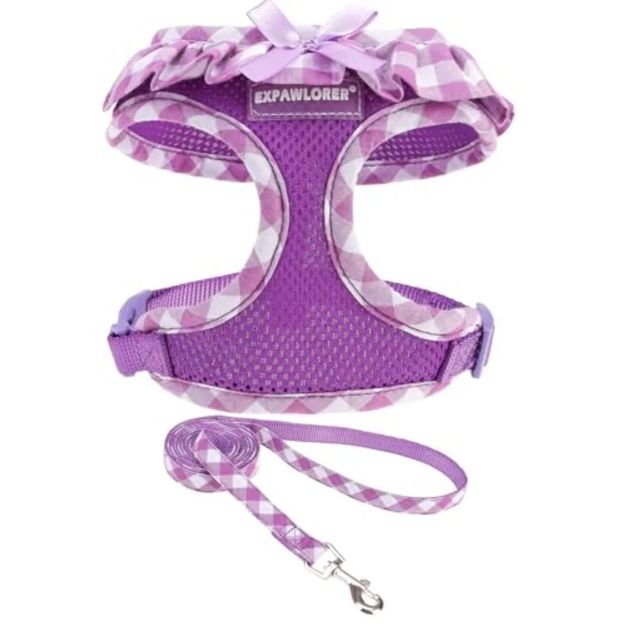 Adjustable No Choke Step In Dog Harness Collar Leash Set