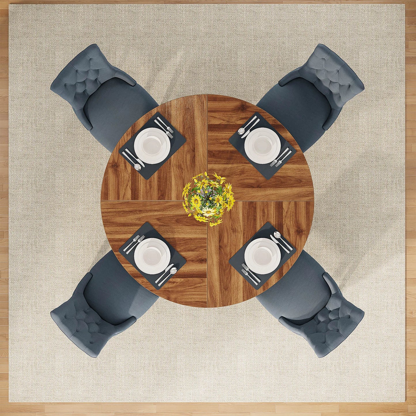 Tribesigns Round Dining Table for 4 Farmhouse Kitchen Dining Room