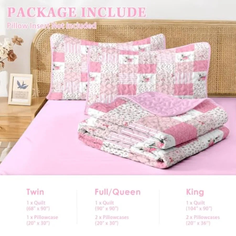 Patchwork Quilt Set With Flowers Duvet Cover And Pillow Shams