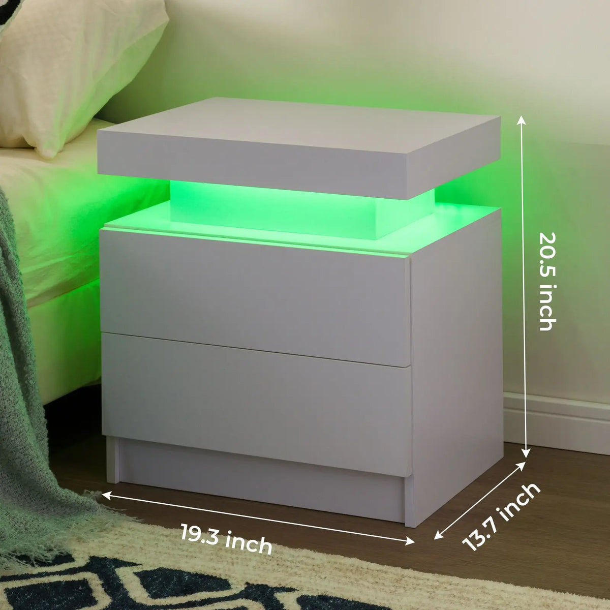 Cubehom LED Nightstand Set with Drawers for Modern Bedroom