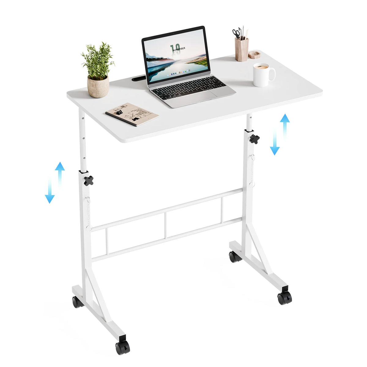 JHK Adjustable Height Mobile Desk Locking Wheels Laptop Workstation