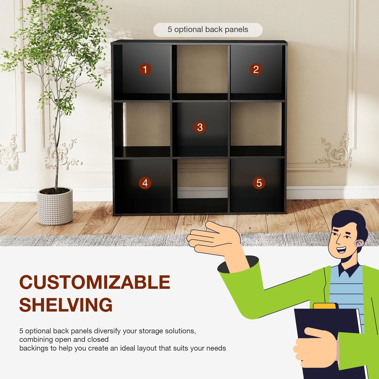 JHK 9 Cube Wood Storage Organizer Bookshelf Living Room Office
