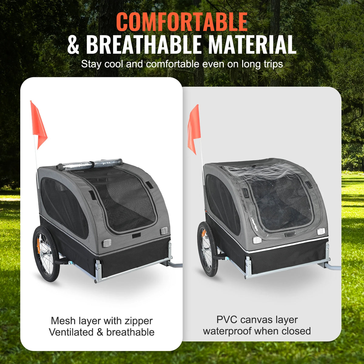 Collapsible Dog Bike Trailer With Reflective Pet Bicycle Carrier