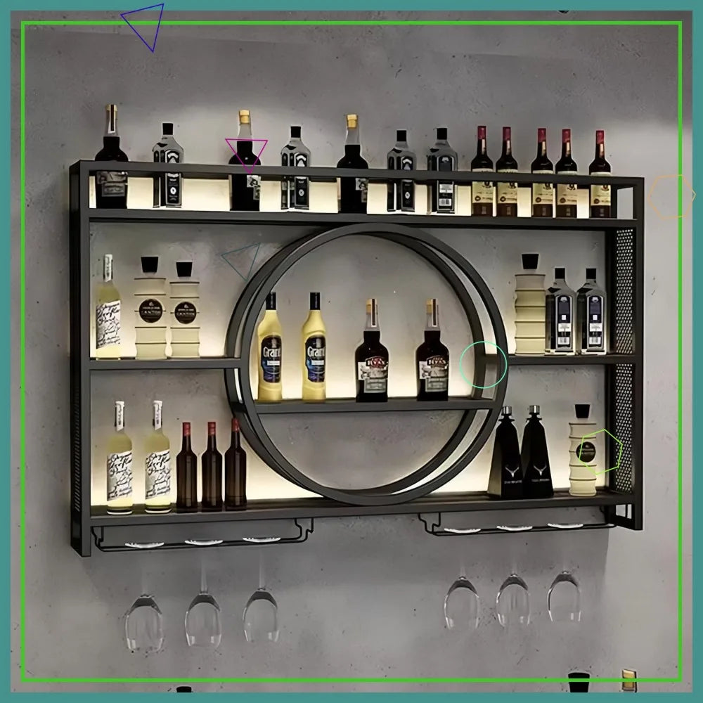 Wall Mounted Wine Rack With Glass Holder 3 Tier Capacity