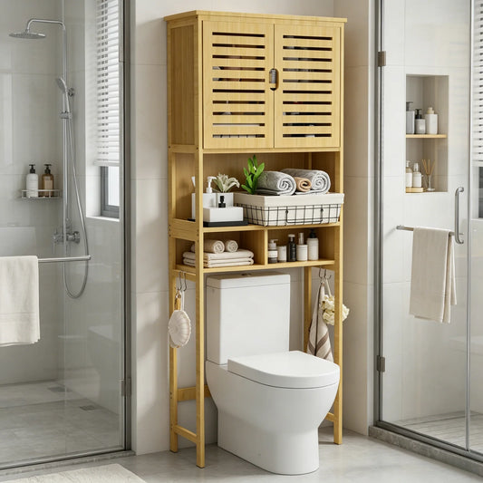 Bamboo Over The Toilet Three Tier Bathroom Storage Organizer Rack