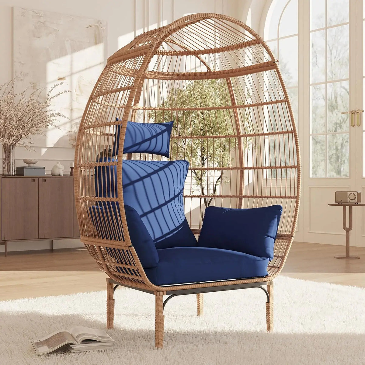 HiMISS Wicker Egg Chair With Cushions for Patio and Garden