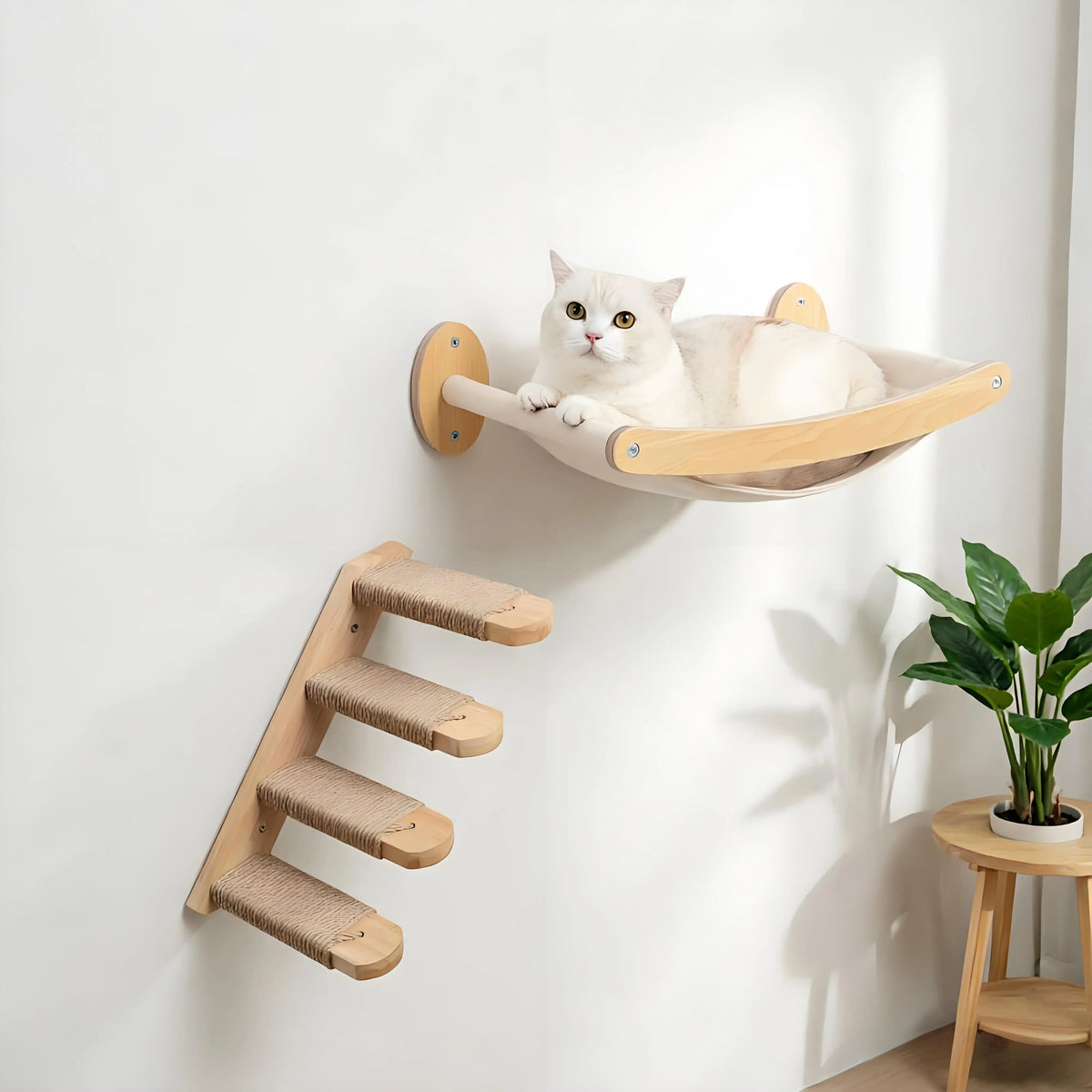 CWV Wall Mounted Cat Hammock And Sisal Scratching Climbing Shelf