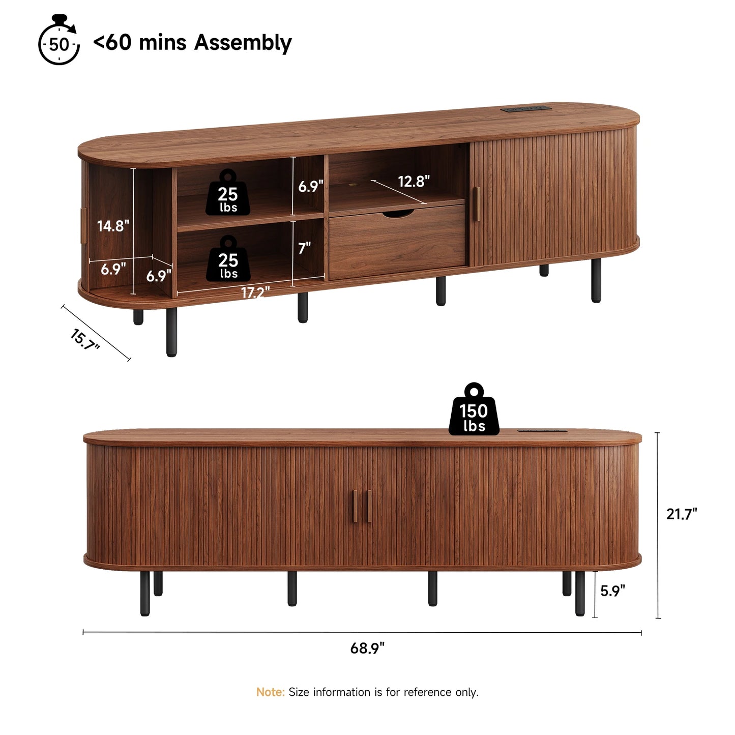 ONBRILL Modern TV Stand Entertainment Center With Storage And Adjustable Shelves
