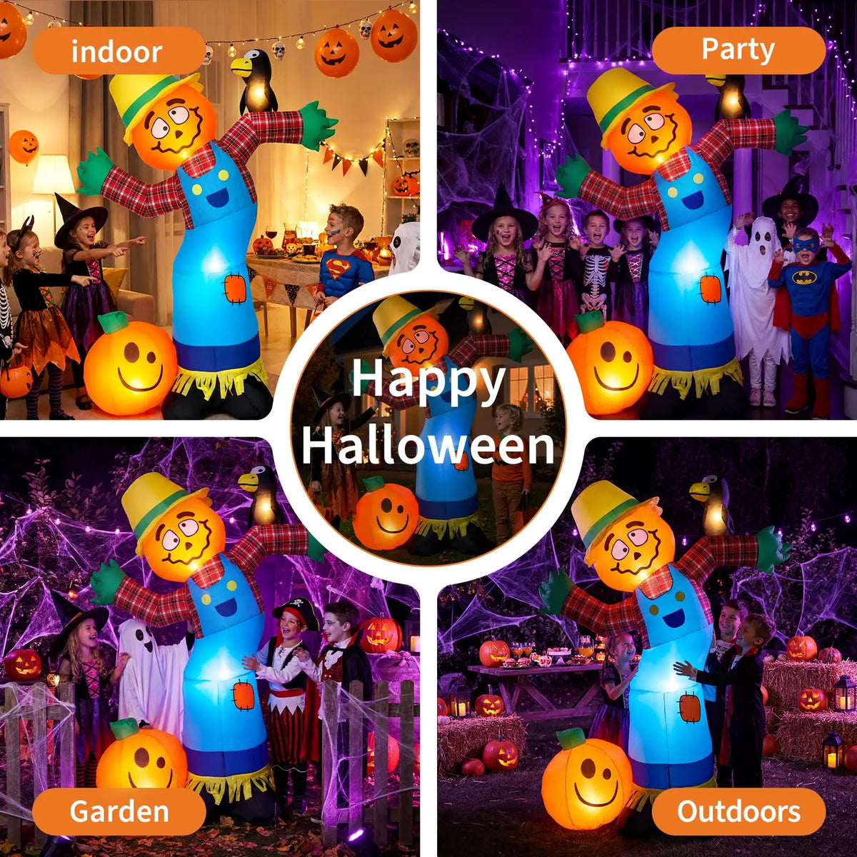 HiMISS Halloween Pumpkin Scarecrow Inflatable Yard Decor With LED Lights