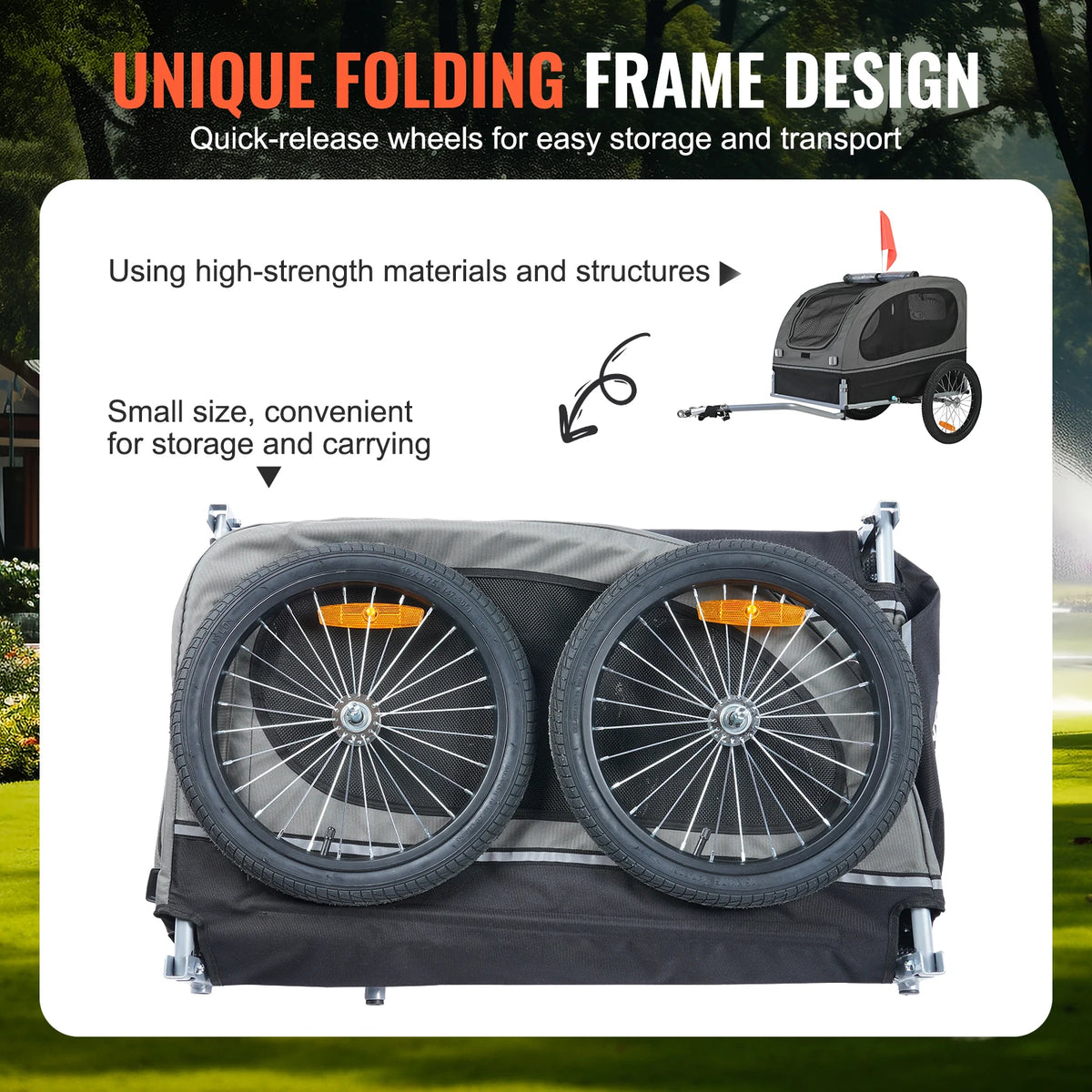 Collapsible Dog Bike Trailer With Reflective Pet Bicycle Carrier