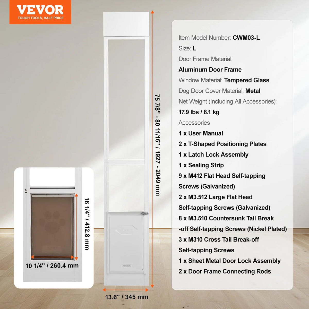 SucceBuy Adjustable Dog Door For Sliding Glass Aluminum Frame