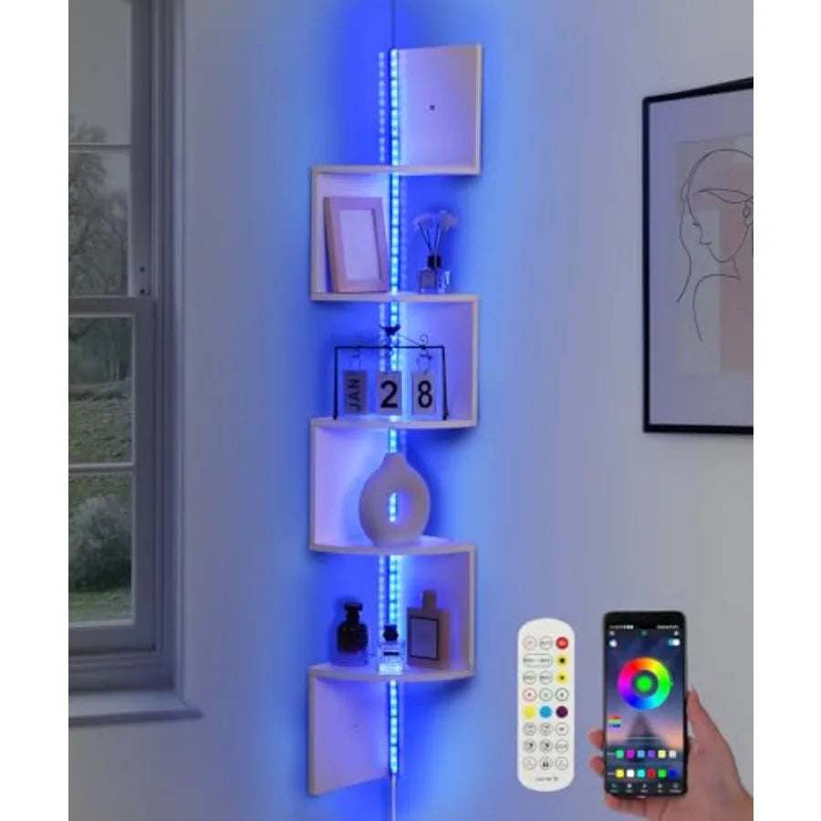 Five Tier Wall Corner Display Shelf With RGB LED Lights