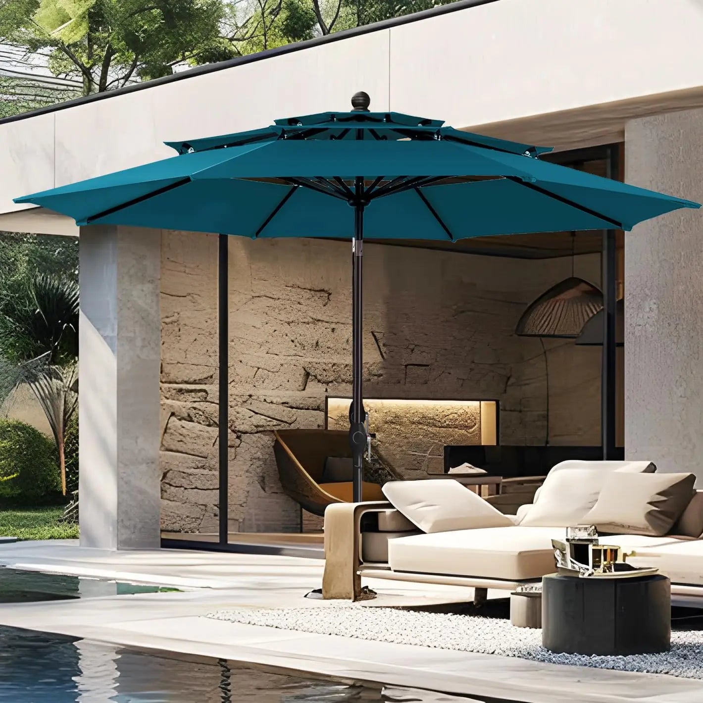 10ft Outdoor Patio Umbrellas for Outside, 3 Tier Vented Market Table Umbrella Windproof for Backyard, Deck, Garden,, Customized