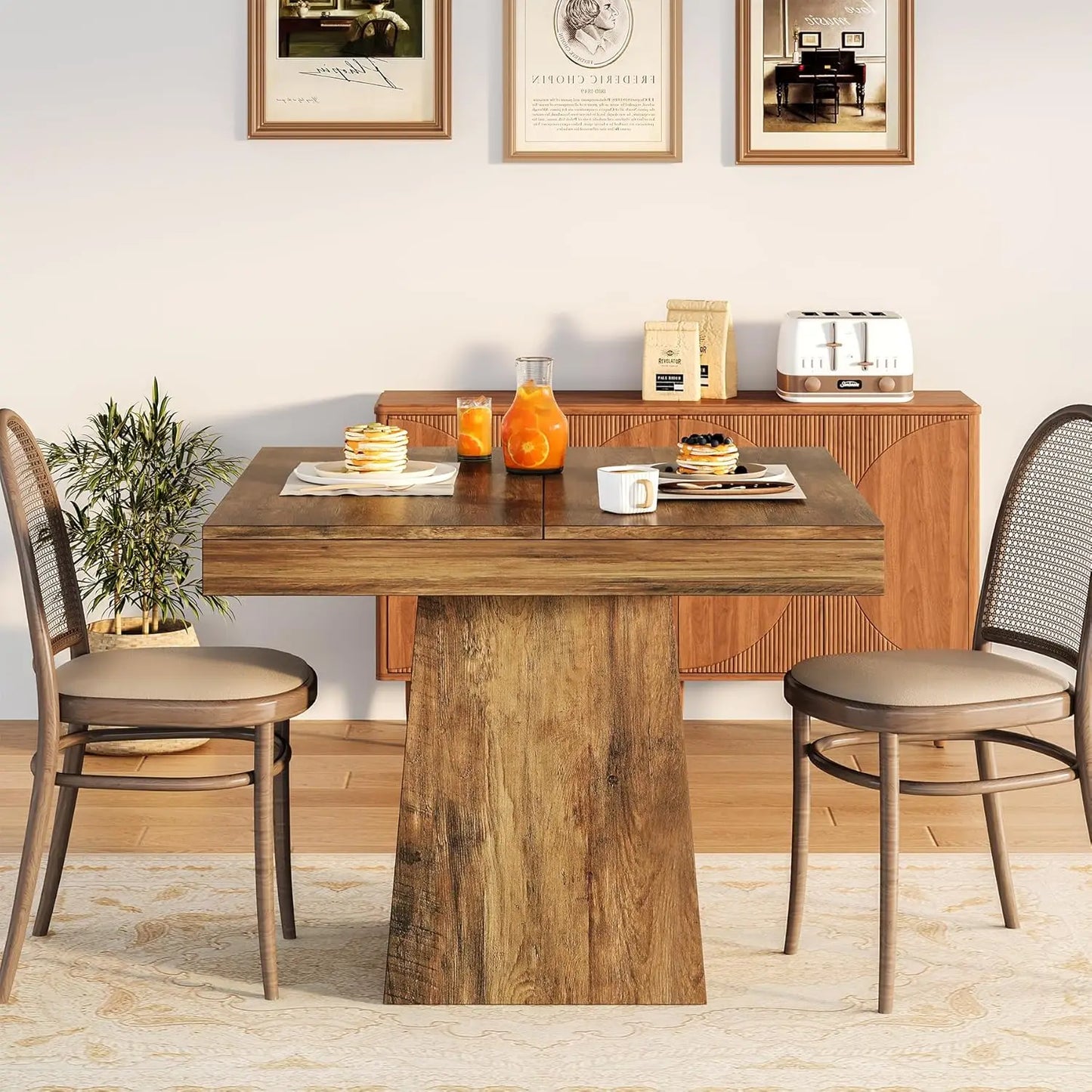 Tribesigns Square Dining Table With Pedestal Base Farmhouse Style Wood