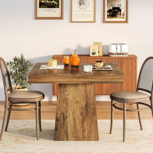 Tribesigns Square Dining Table With Pedestal Base Farmhouse Style Wood