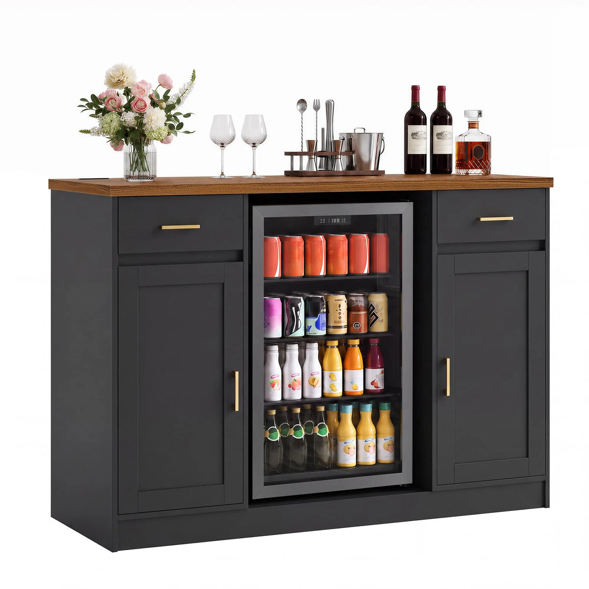 HiMISS Coffee Bar Cabinet With Mini Fridge Space And Storage