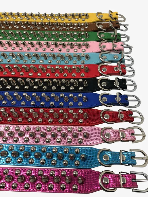 Studded Spiked Faux Leather Adjustable Heavy Duty Dog Collar