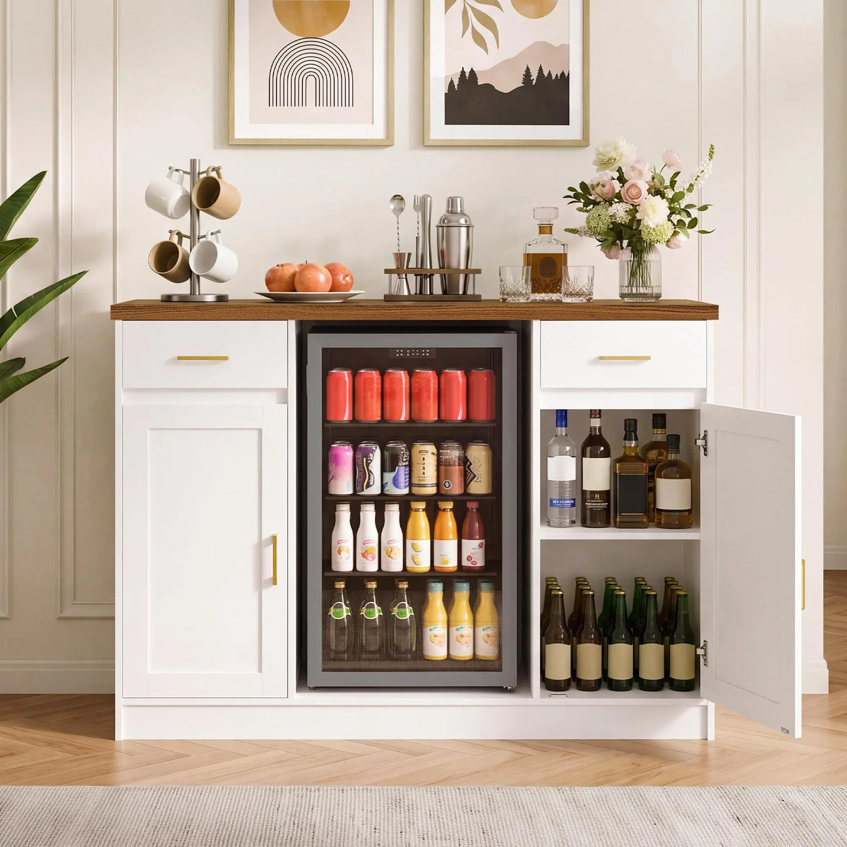HiMISS Coffee Bar Cabinet With Mini Fridge Space And Storage