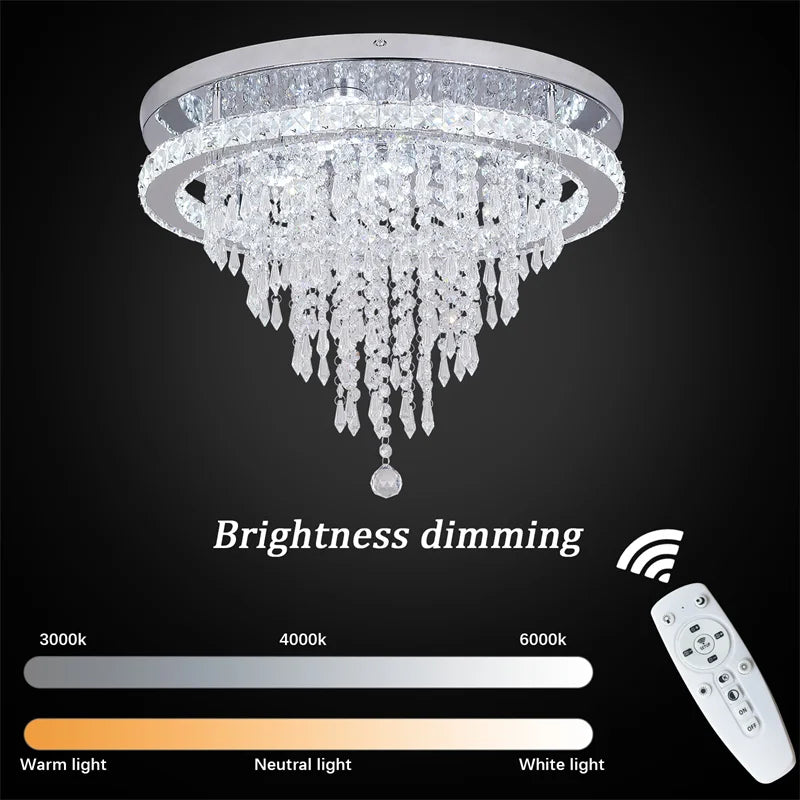 GreeLustr Crystal LED Chandelier Living Room Dimmable Light with Remote