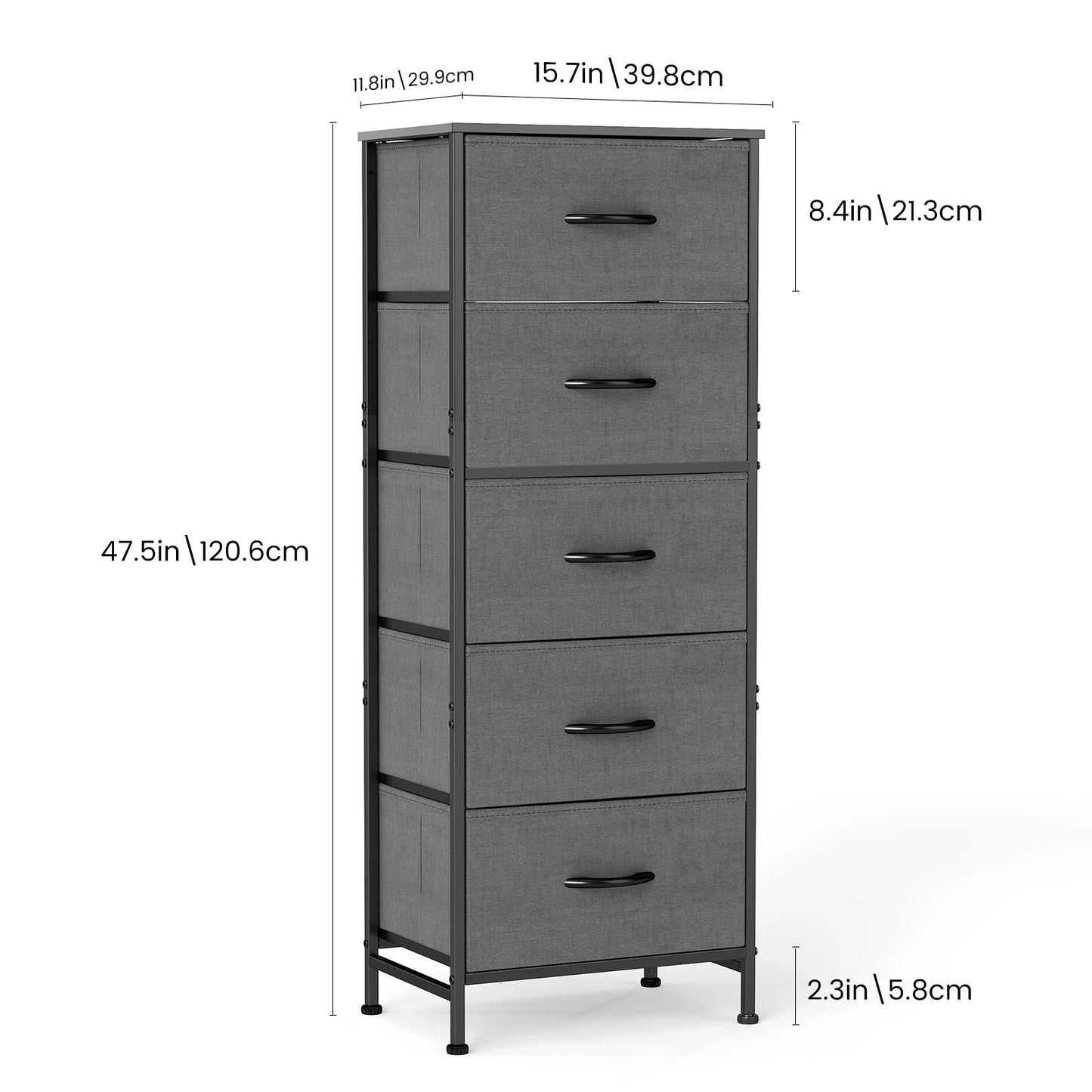 JHK Dresser With 5 Fabric Drawers Nightstand Wardrobe Steel Frame