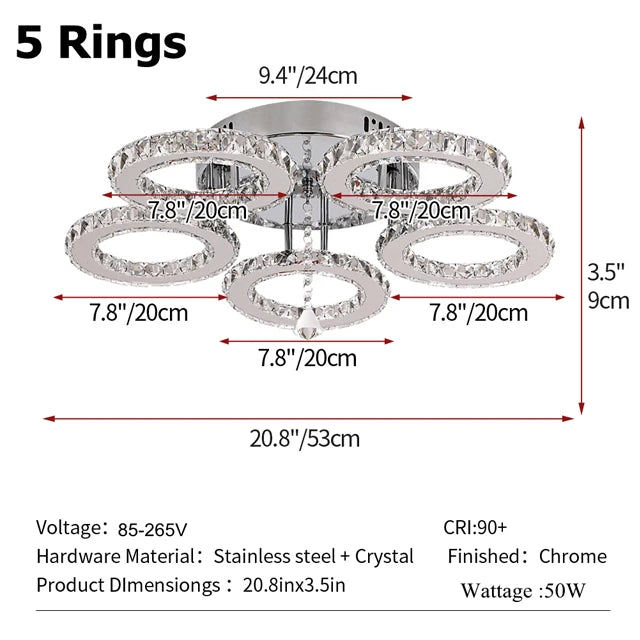 GreeLustr Led Modern Pendant Light Crystal Ring Ceiling Fixture