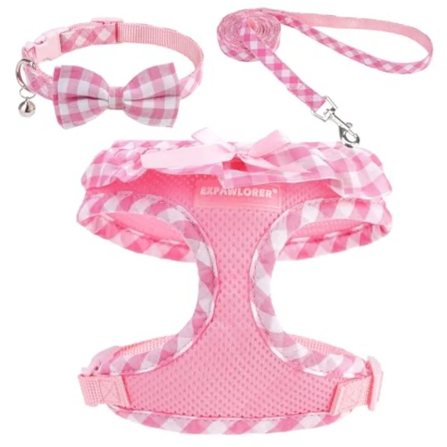 Adjustable No Choke Step In Dog Harness Collar Leash Set