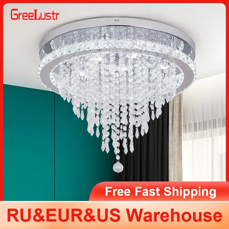 GreeLustr Crystal LED Chandelier Living Room Dimmable Light with Remote