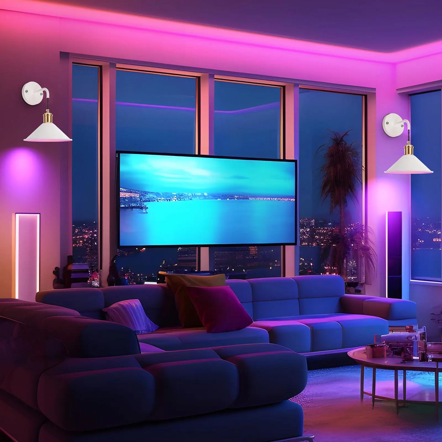 PRTILOUD Battery Operated Wall Sconces With Remote Dimmable RGB Lighting