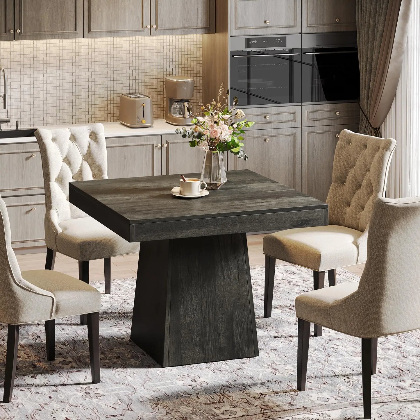 Tribesigns Square Dining Table With Pedestal Base Farmhouse Style Wood