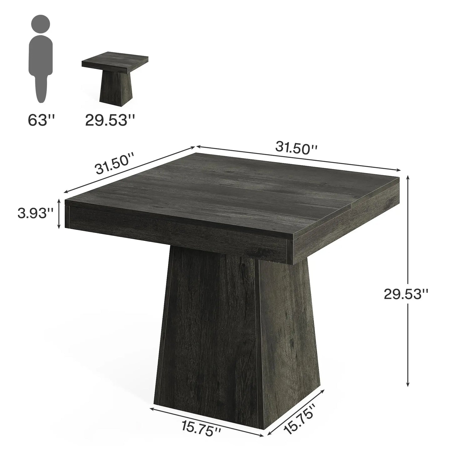 Tribesigns Square Dining Table With Pedestal Base Farmhouse Style Wood