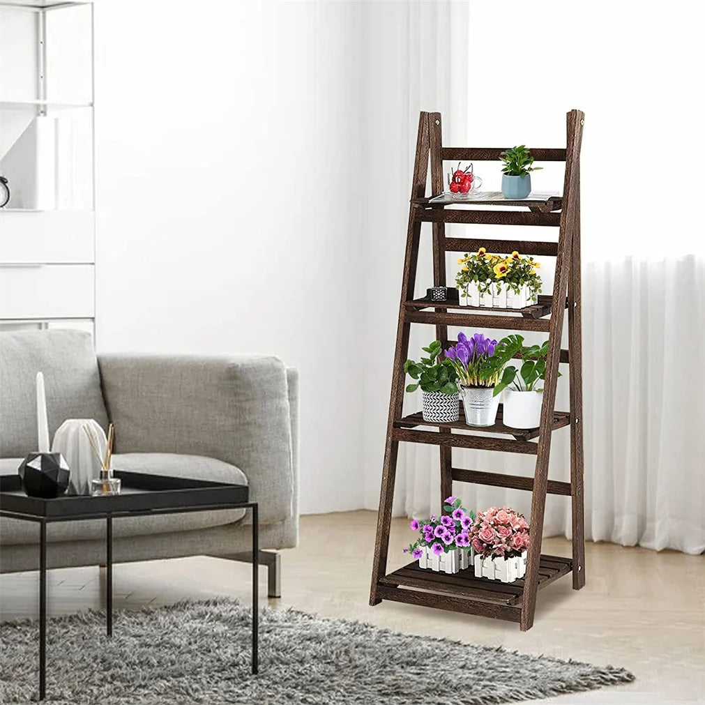 Indoor Wooden Folding Storage Shelf Bookcase Display Rack
