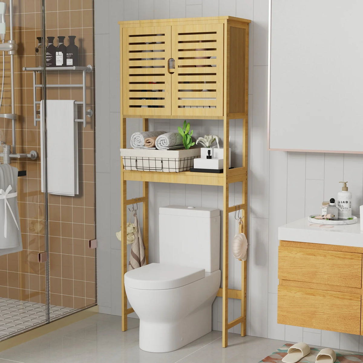 Bamboo Over Toilet Three Tier Storage Rack Bathroom Organizer