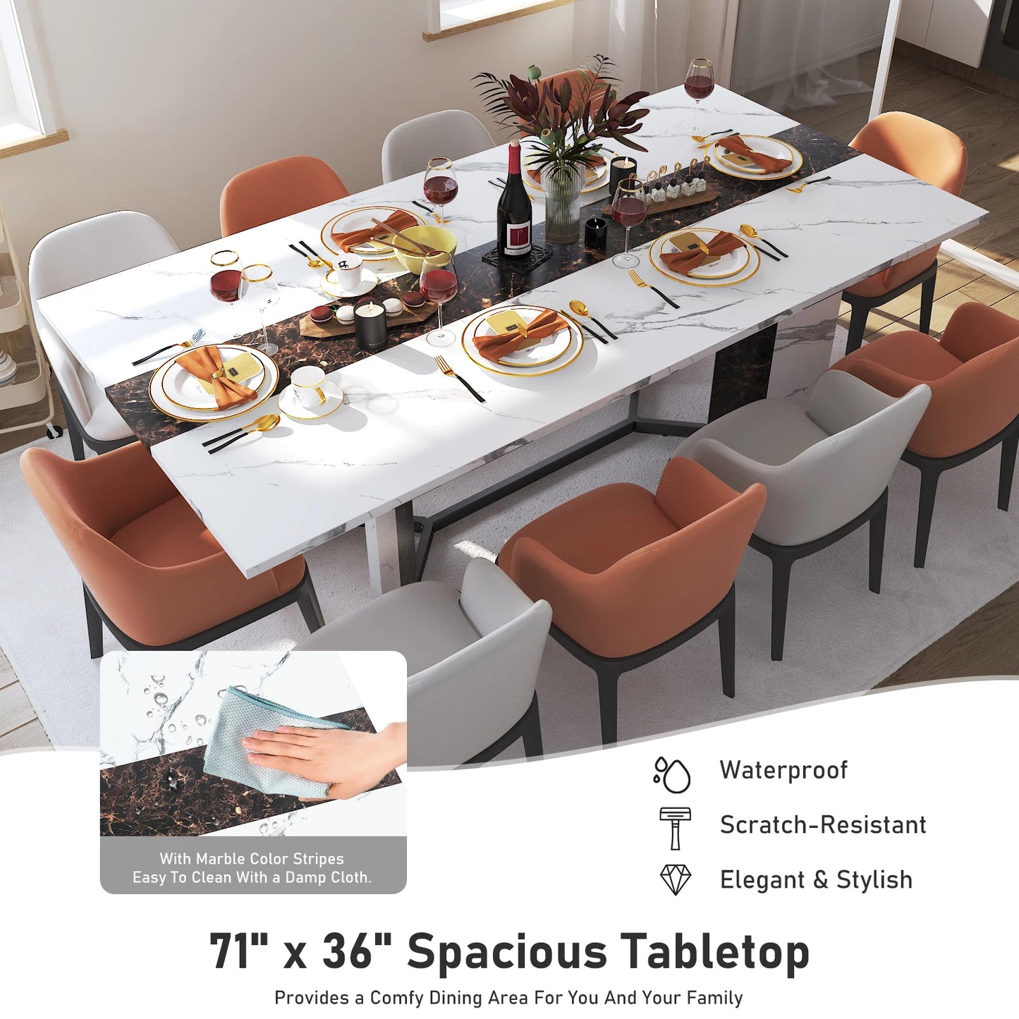QiaoShiRen Rectangular Dining Table With Wood Top And Metal Legs