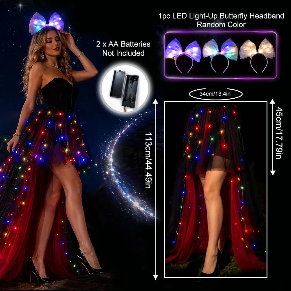 Light Up Princess Tulle Dress With LED Butterfly Headband