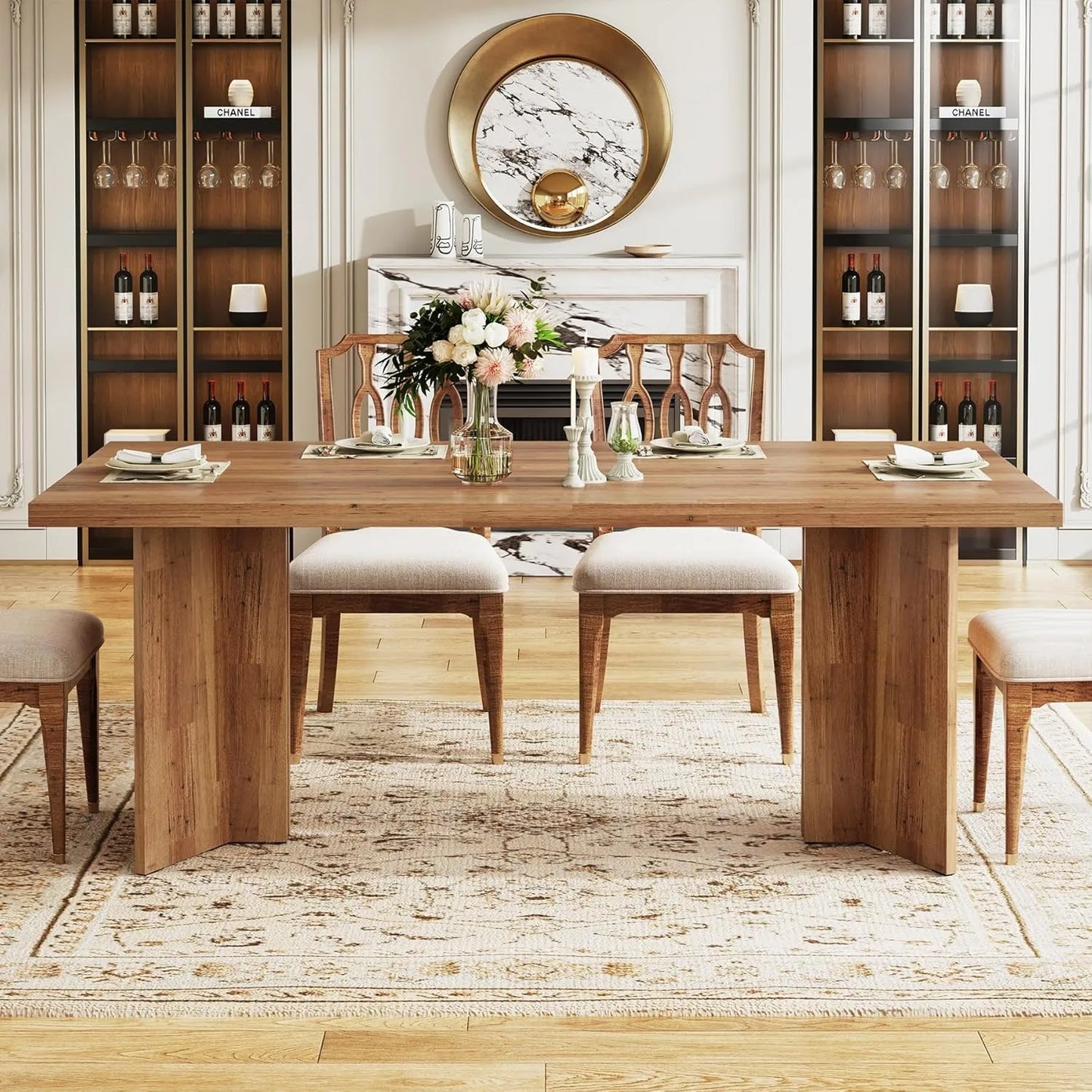 LITTLE TREE Farmhouse Dining Table Rectangular Large Tabletop For Dining Room