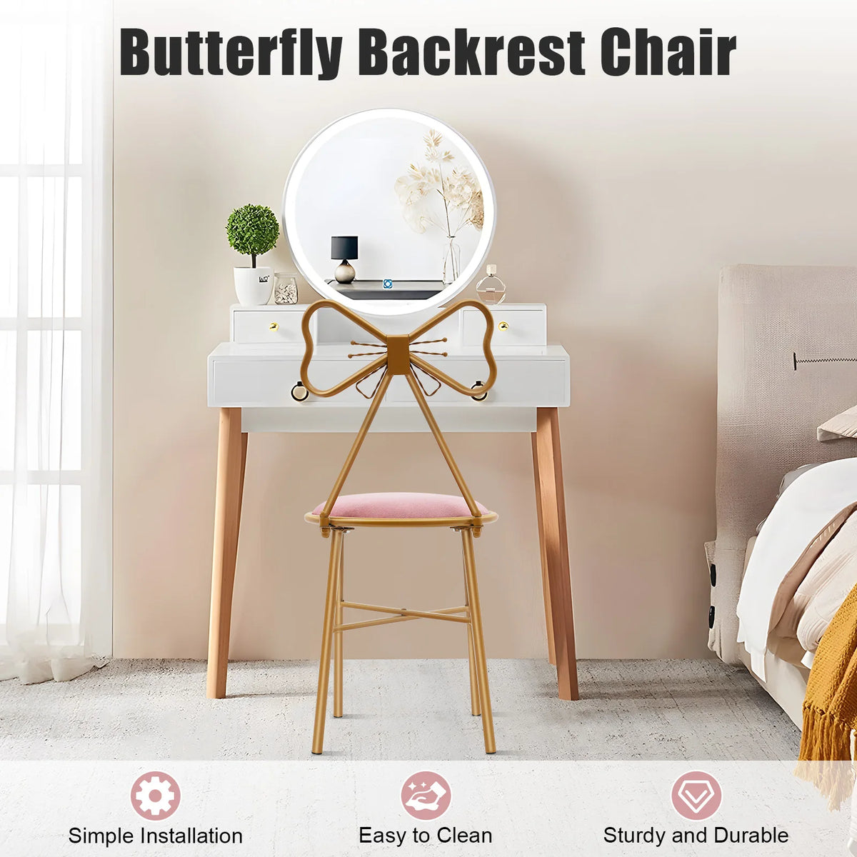 Bymaocar Butterfly Backrest Dining Chair With Upholstered Padded Seat
