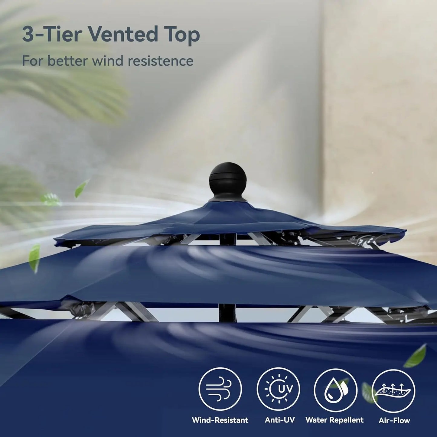 10ft Outdoor Patio Umbrellas for Outside, 3 Tier Vented Market Table Umbrella Windproof for Backyard, Deck, Garden,, Customized
