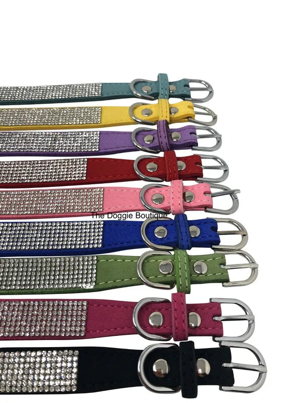 Adjustable Rhinestone Dog Collar With Soft Microfiber Comfort